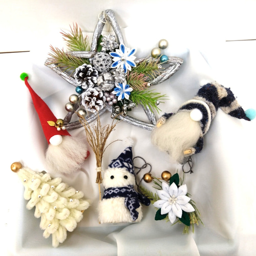 クリスマス 楽しい可愛いオーナメント つまみ細工 クリスマスツリー