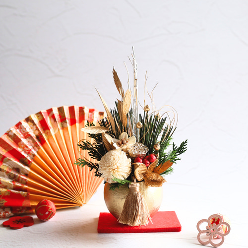 お正月アレンジメント ♡恵愛♡ お正月2026】お正月 アレンジメント 造花 ダリアアレンジ creema限定