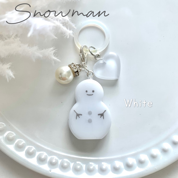スノーマンチャーム　雪だるま　キーホルダー　ガチャ詰め　ビーズチャーム　ホワイト snowman＊アンブレラマーカー チャーム WHITE キーホルダー miasnow..y