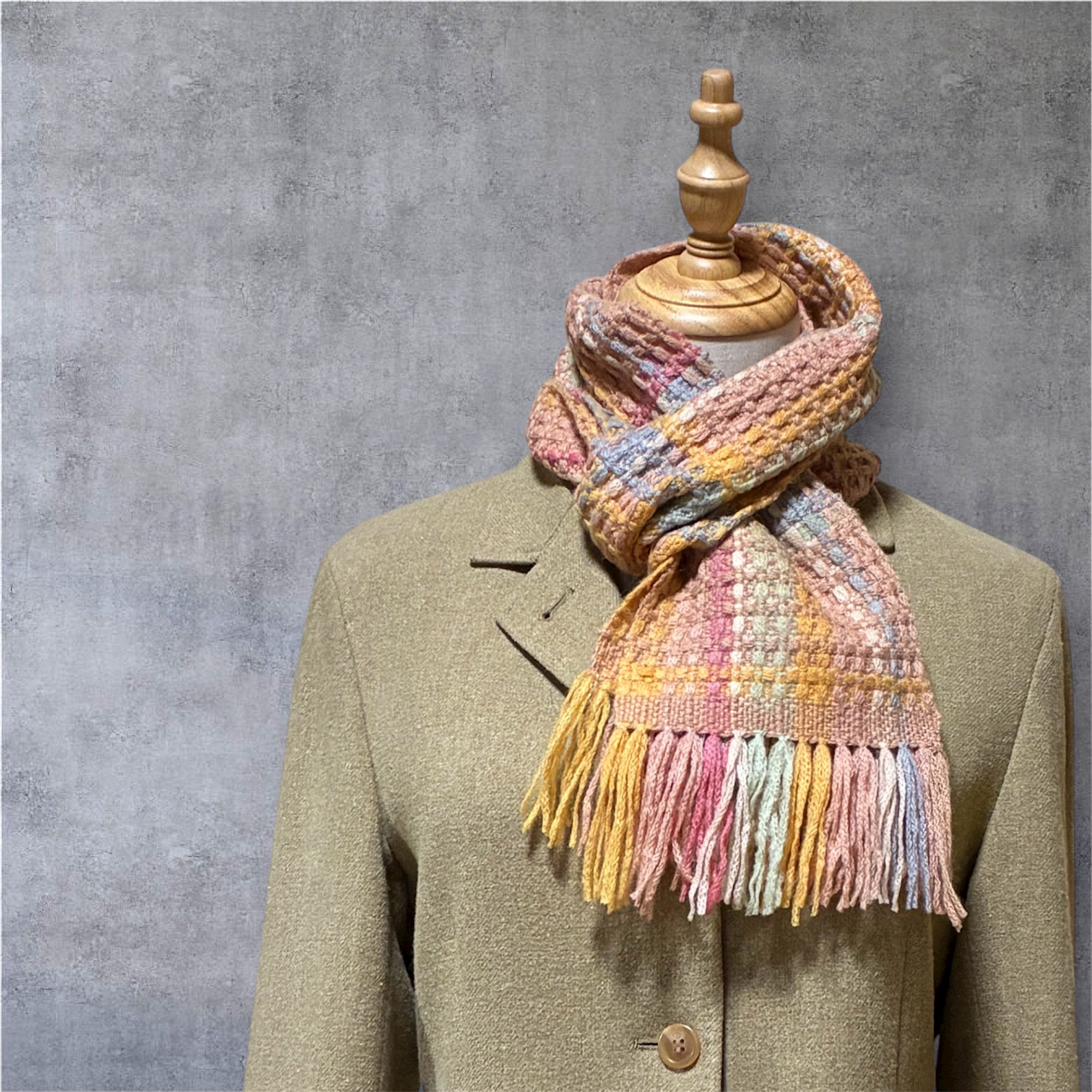 草木染め手織り・チクチクしにくいマフラー(カラフルチェック)