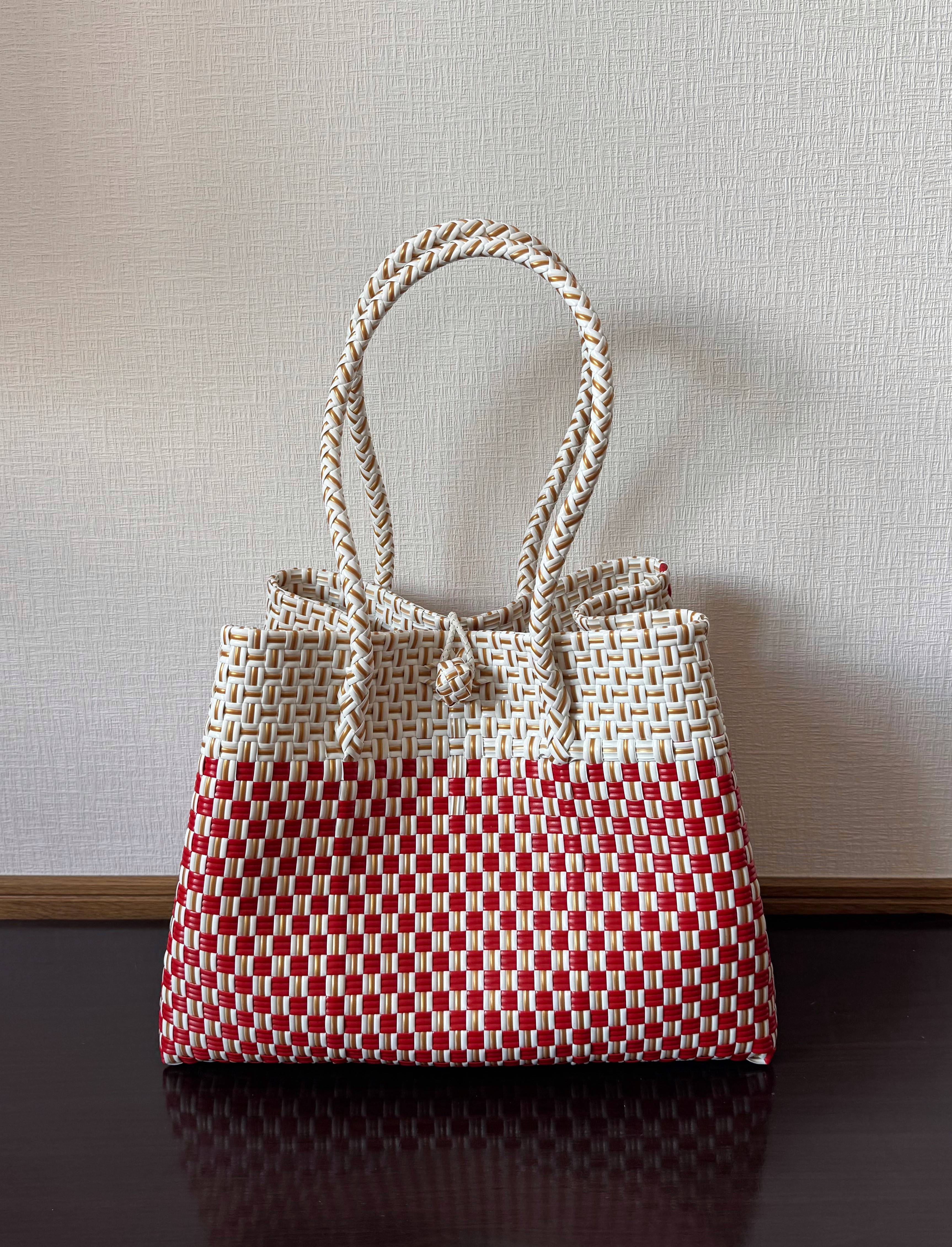 まるごと洗えるバッグ　プラカゴ　メルカド　トートバッグ　パサールバッグ　Lサイズ　レッド