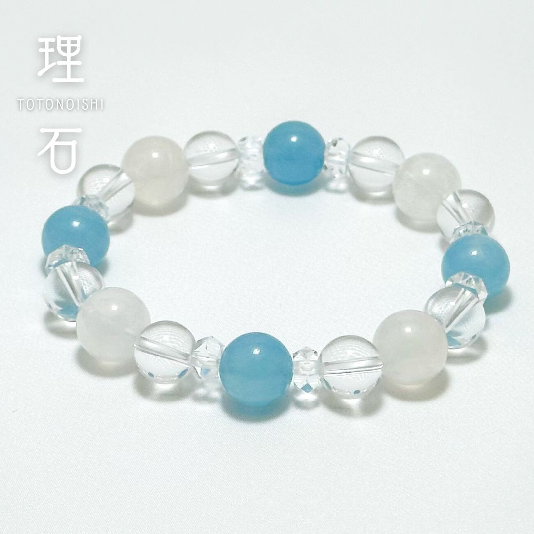 高品質4A級アクアマリン、ブルームーンストーン、5A級クリスタルクォーツの天然石ブレスレット