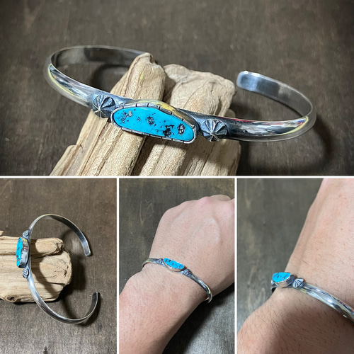 キングマン　ターコイズ　シルバー　バングル　ブレスレット#インディアンジュエリー キングマン ターコイズ シルバー バングル ブレスレット