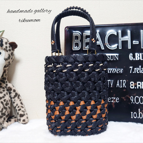 クラフトバンド＊かごバッグSS/花結び✿セミオーダー(ｴｺﾊﾞｯｸﾌﾟﾚｾﾞﾝﾄ中