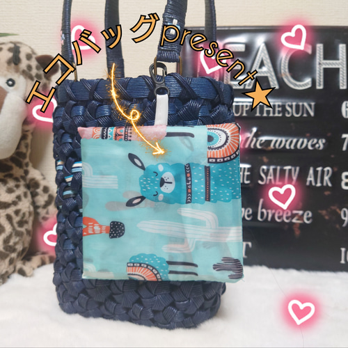 クラフトバンド＊かごバッグSS/花結び✿セミオーダー(ｴｺﾊﾞｯｸﾌﾟﾚｾﾞﾝﾄ中