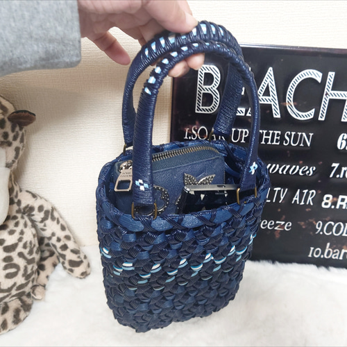 クラフトバンド＊かごバッグSS/花結び✿セミオーダー(ｴｺﾊﾞｯｸﾌﾟﾚｾﾞﾝﾄ中