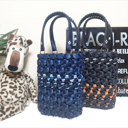 クラフトバンド＊かごバッグSS/花結び✿セミオーダー(ｴｺﾊﾞｯｸﾌﾟﾚｾﾞﾝﾄ中