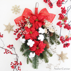 ・☆クリスマス スワッグ ポインセチア レッド＜アーティフィシャルフラワー＞ 2枚目の画像
