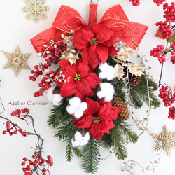 ・☆クリスマス スワッグ ポインセチア レッド＜アーティフィシャルフラワー＞ 1枚目の画像