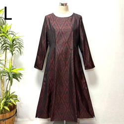 着物リメイク【L】正絹本場大島紬☆藍泥染7マルキ☆Aラインワンピース