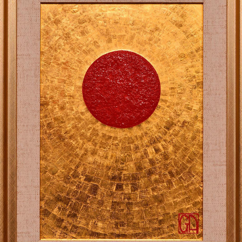 石川県金沢産24K純金箔使用●『太陽』●がんどうあつし絵画油絵膠日の丸日本輝き☆ 石川県金沢産24K純金箔使用○『太陽』○がんどうあつし絵画油絵膠
