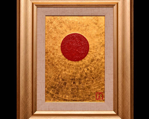 一点物手描き 金沢純金箔貼り 真作 額縁付 現代アート 抽象画 幸運