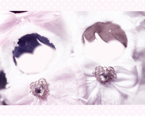 リボン付き 10cm ねこ耳 ぬいぐるみ服 ピンク ホワイト セット