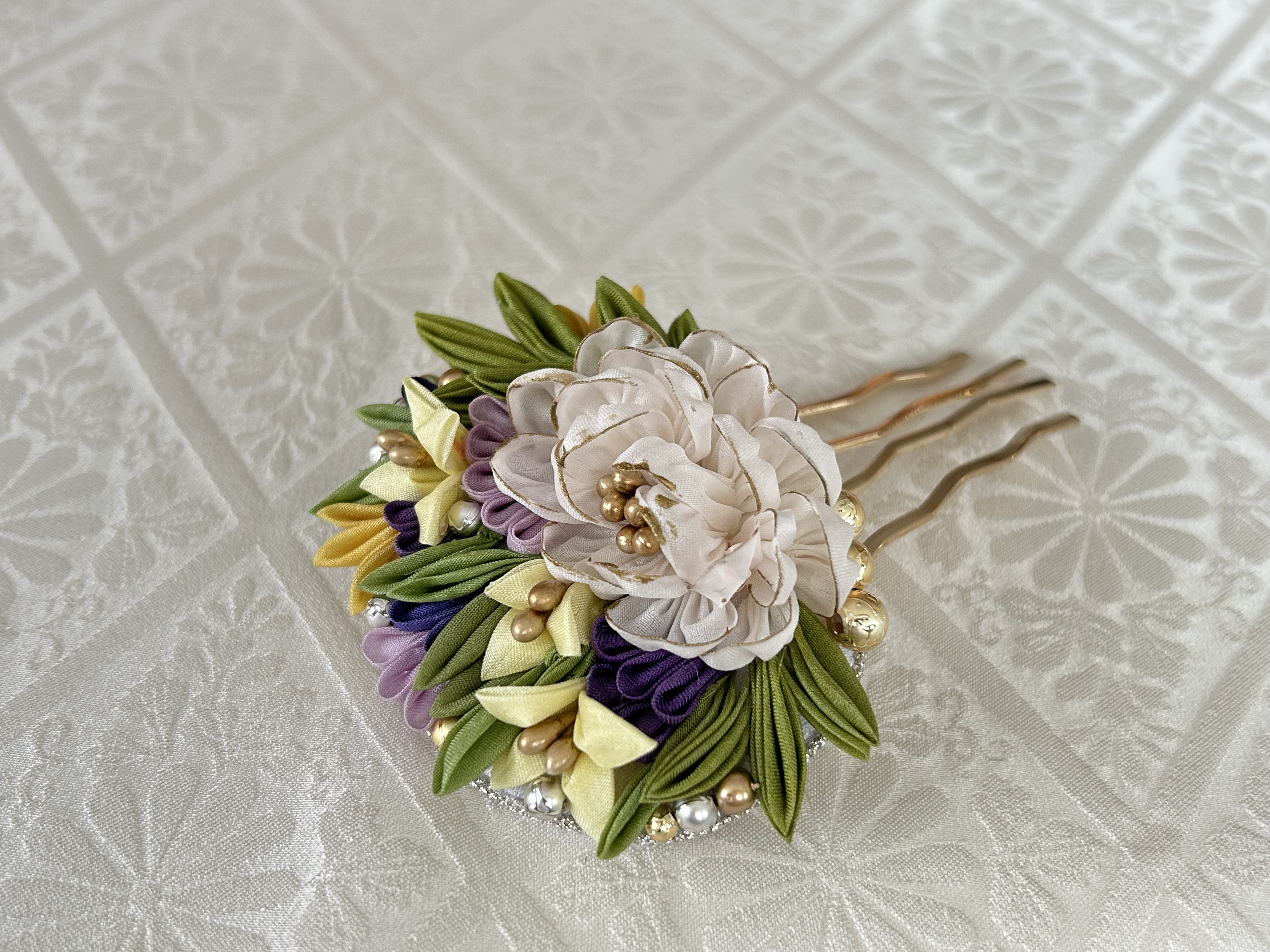 正絹　羽二重　つまみ細工　大人のかんざし