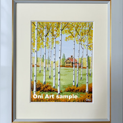 三春滝桜」透明水彩画 原画 風景画 額縁付 SMサイズ 絵画 Oni