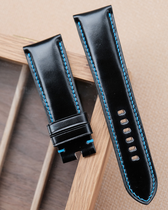 パネライストラップ 最高級コードバン革 ブラック 時計ベルト フラット