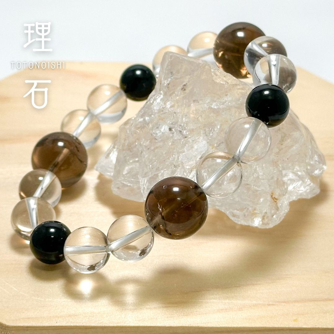 天然石 アイリススモーキークォーツ、モリオン、品質5A級クリスタルクォーツのブレスレット