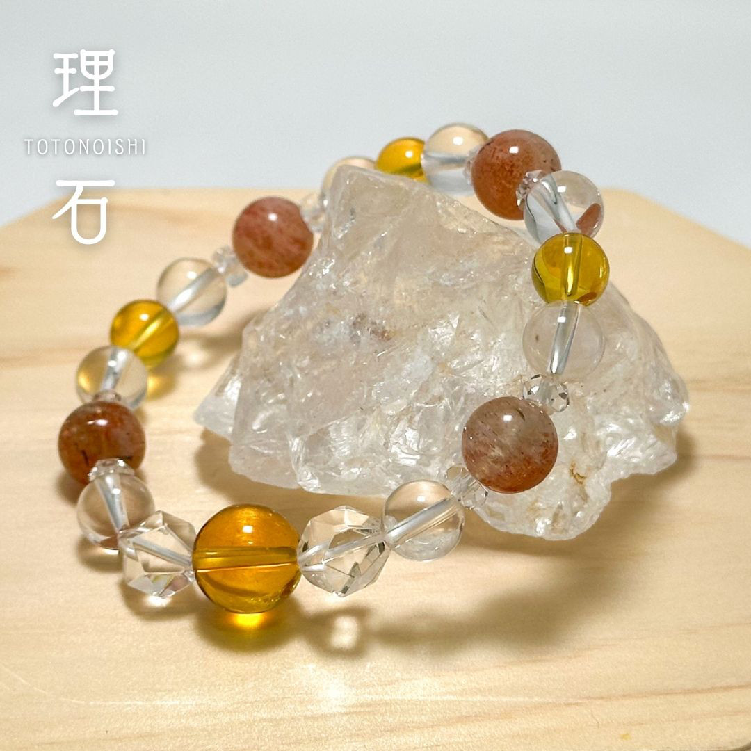 高品質3A級サンストーン、シトリン、5A級クリスタルクォーツの天然石ブレスレット