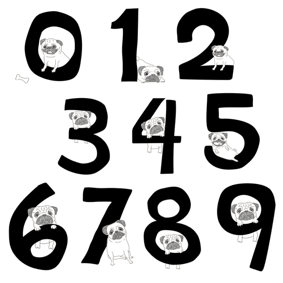 【名入れ】パグ数字　ブラックパーカー 親子コーデ　フレンチブルドッグ　ナンバー　数字 2枚目の画像