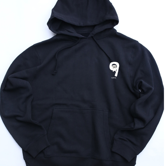 【名入れ】パグ数字　ブラックパーカー 親子コーデ　フレンチブルドッグ　ナンバー　数字 5枚目の画像