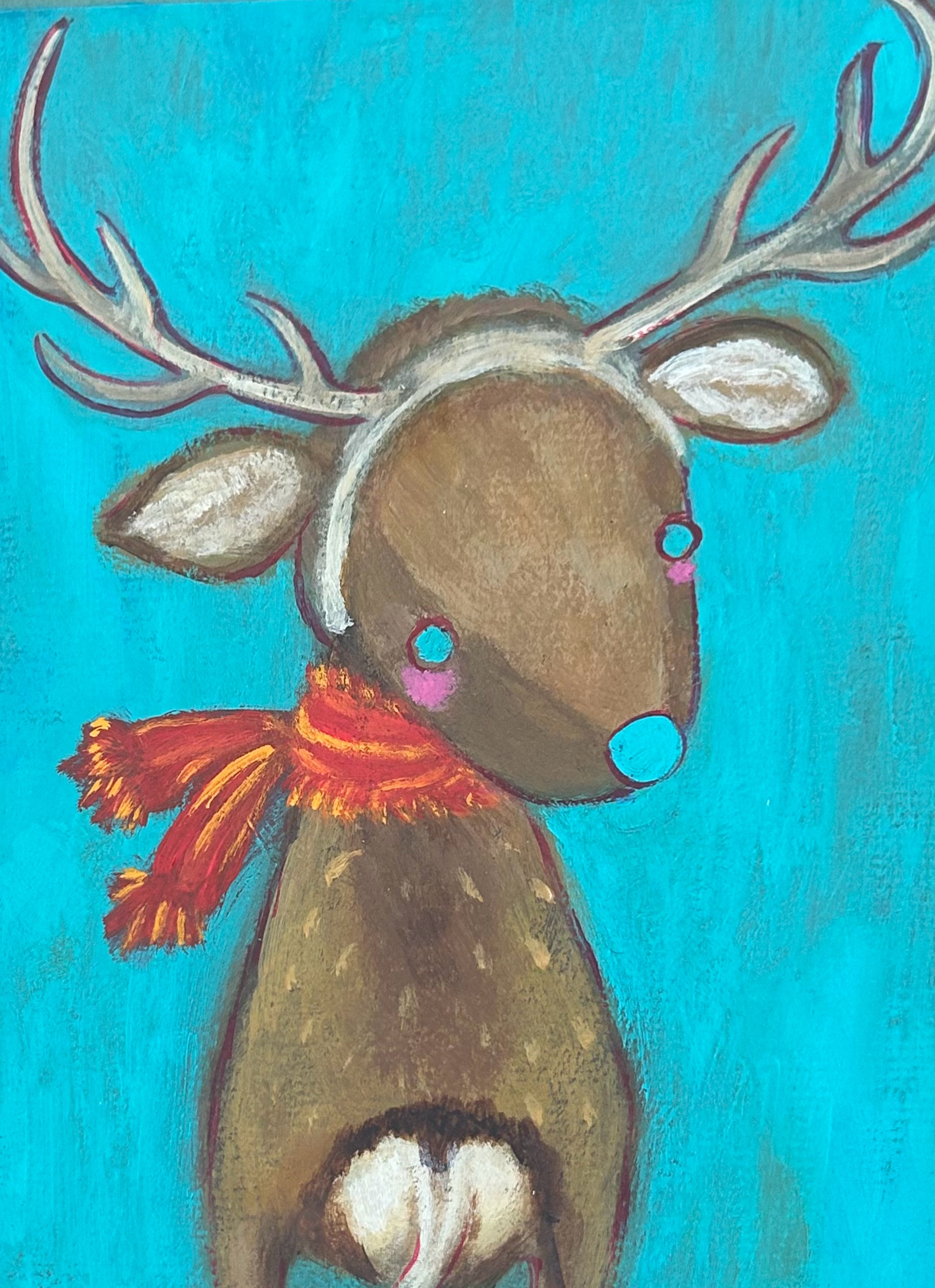 「RAKUGAKI Bambi アクリル画　原画　オリジナルシカの絵 フレーム付き　原画一点もの　送料無料