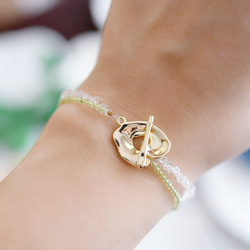 2WAY ブチペリドットとハーキマーダイヤモンドの2連マンテル留め具ブレスレット  8月誕生石 7枚目の画像