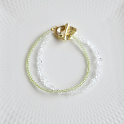 2WAY ブチペリドットとハーキマーダイヤモンドの2連マンテル留め具ブレスレット  8月誕生石 2枚目の画像