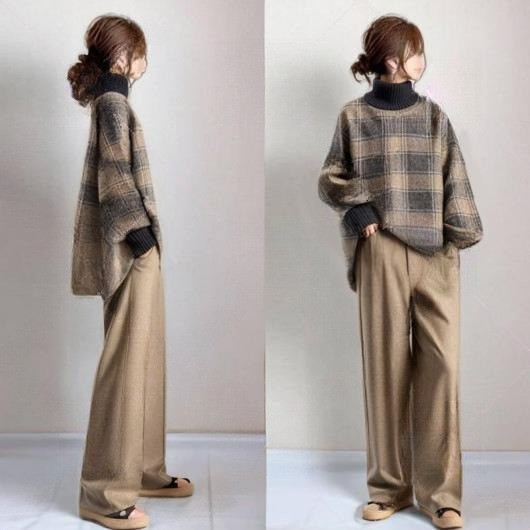 秋レディースハイネックバルーンスリーブトップス＋ロングパンツ セット【返品・交換可】品質最優先25-479