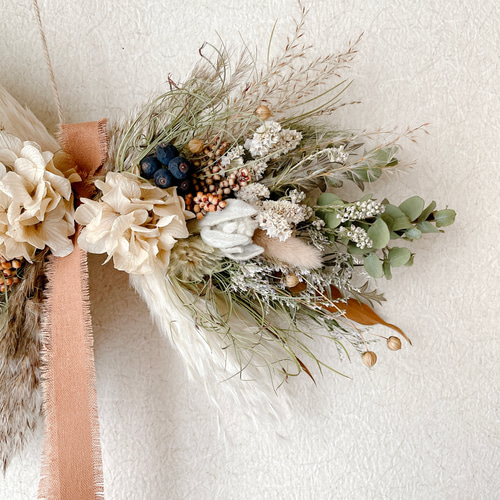 ベージュとモカ　ドライフラワー横長スワッグ hi♡様ご確認ページベージュとモカドライフラワー横長スワッグ