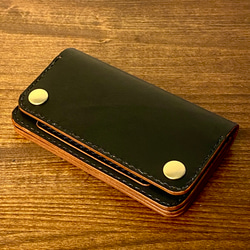 受注制作】栃木レザー茶芯ブラック/ミドルトラッカーウォレット 二