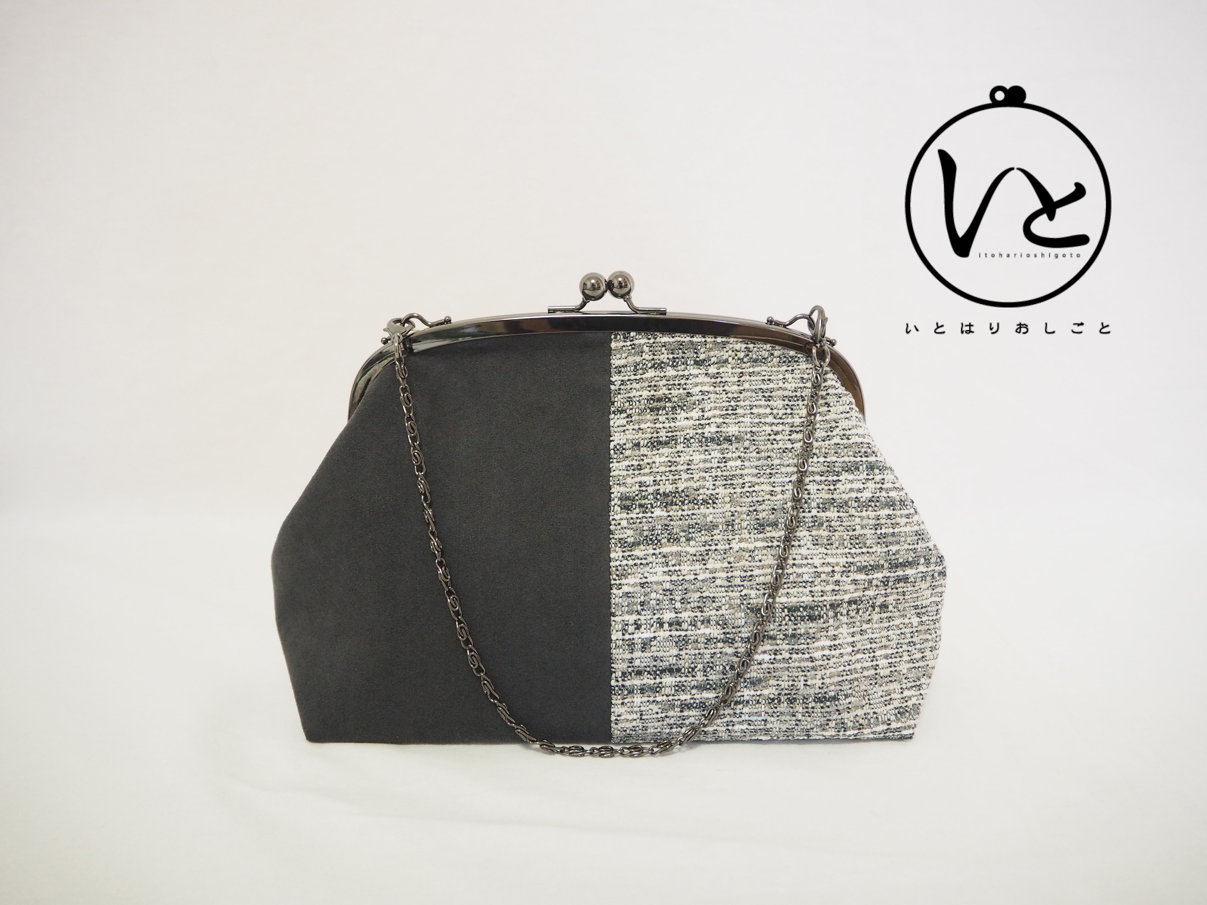 グレイッシュカラーブレンド×ベロアの上品がまぐちチェーンバッグ｜結婚式・お呼ばれ・フォーマルにも｜ギフトにおすすめ