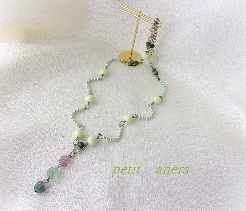 【送料無料】天然石の三重奏｜フローライト・セラフィナイト・レモンターコイズビーズネックレス