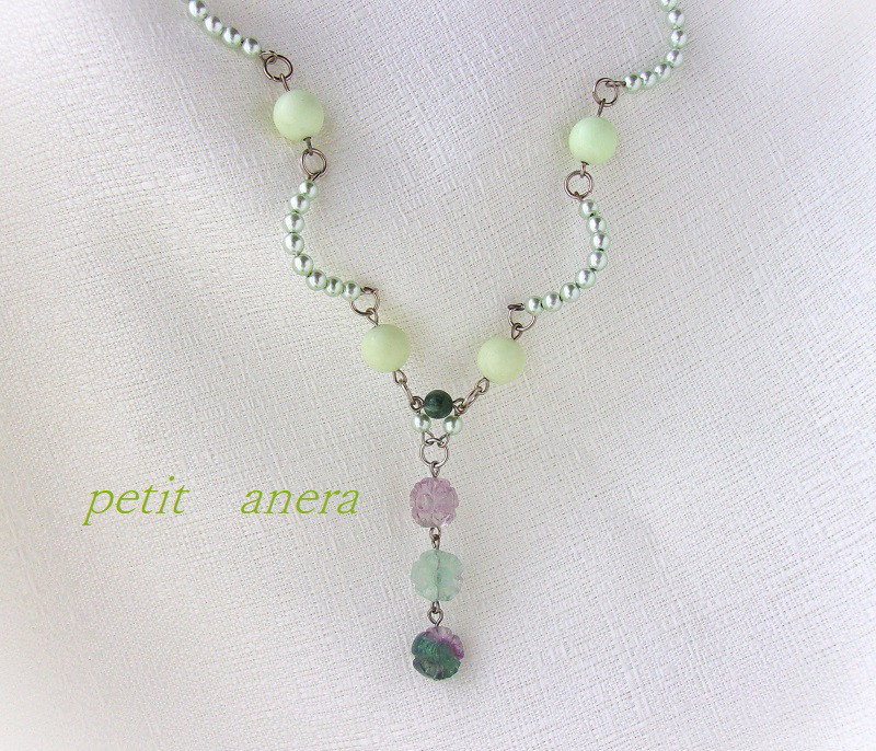 【送料無料】天然石の三重奏｜フローライト・セラフィナイト・レモンターコイズビーズネックレス