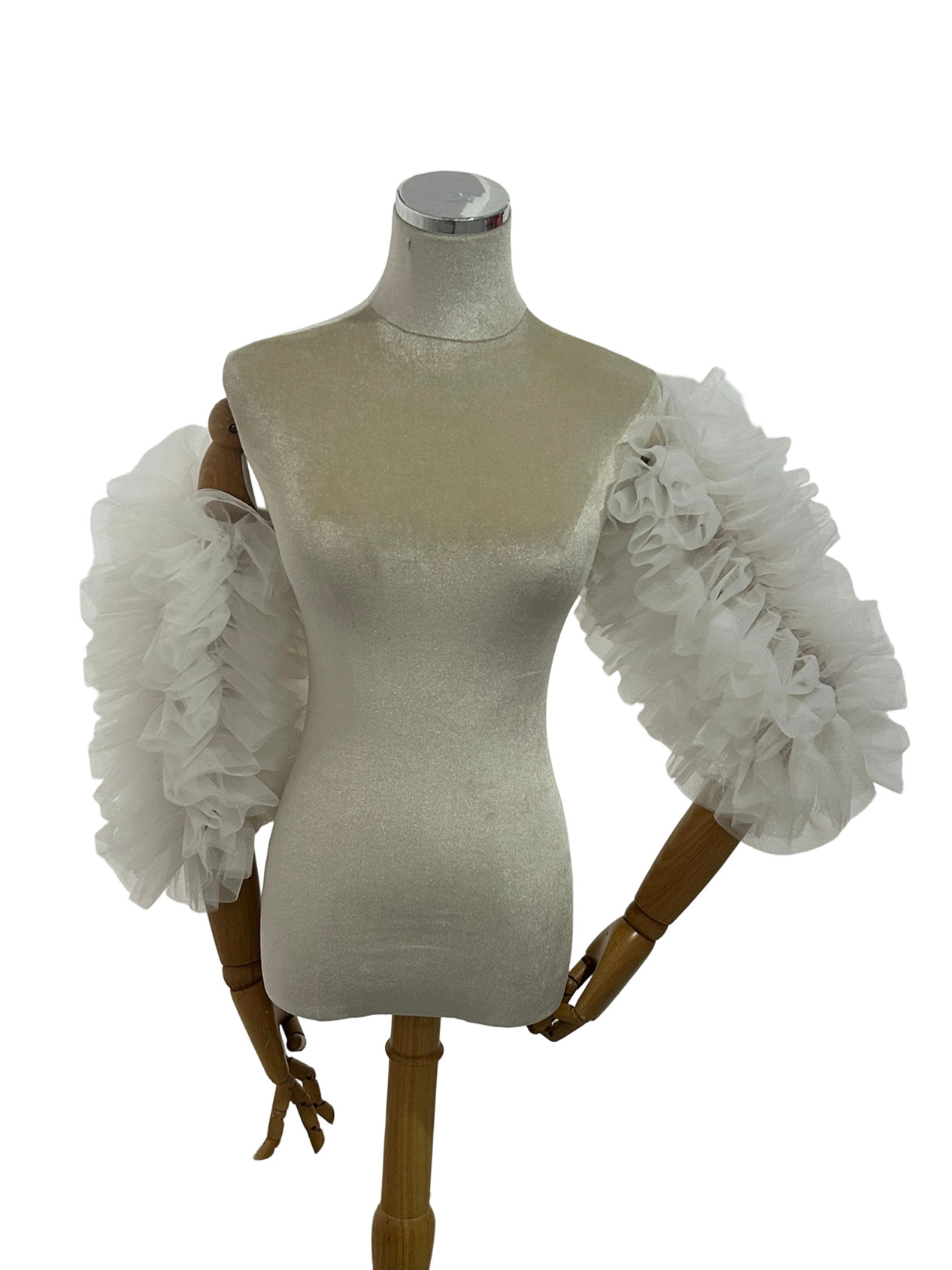 取り外し可能な付け袖 オフホワイト ラッフルフリル 七分袖丈 姫袖  花嫁/ウェディングドレス