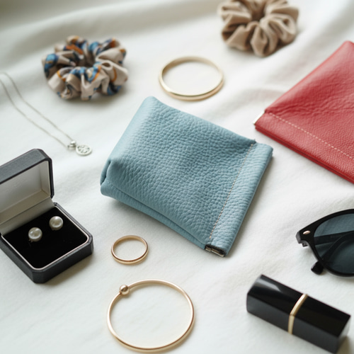 本革バネ口金ポーチ（13cm）／シュリンクレザーのふんわり小物入れ