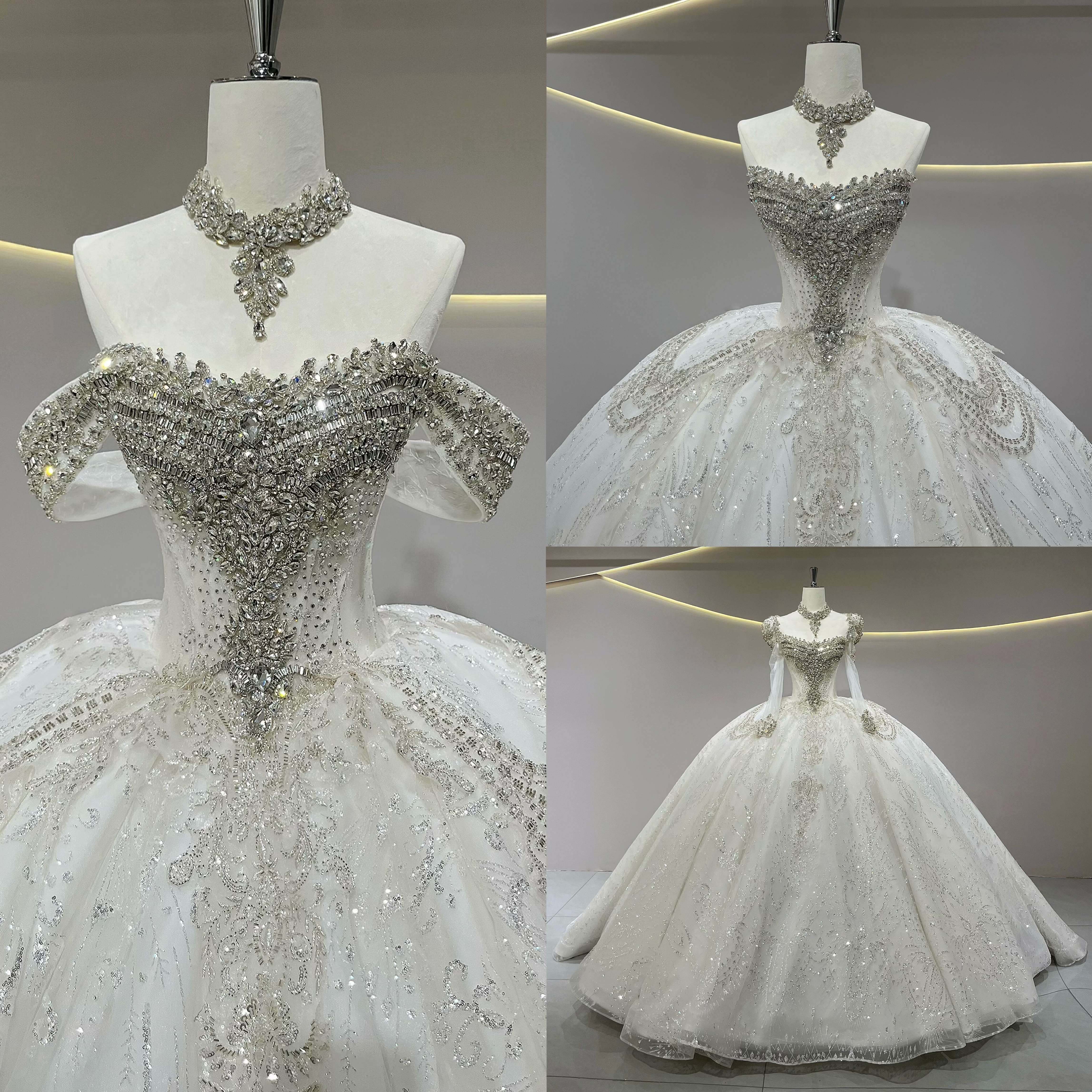 3waysお買い得！取り外し可能トップス・お袖　二の腕カバー　高品質ビジュー　シルバーストーン　キラキラスカート　結婚式