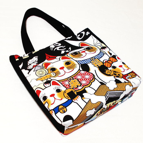 大きめトートバッグ 福猫家族 東京観光 浅草 仲見世 うまいもん巡り 笑