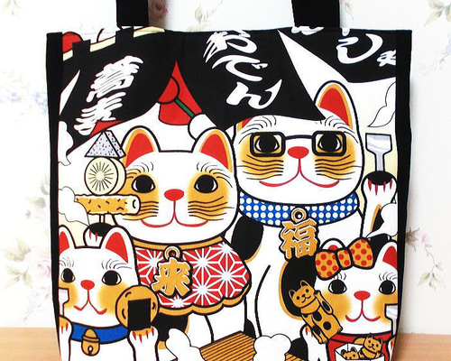 うなさま 専用 おとぎの国の猫と仲間たち ミニ トートバッグ ハンドメイド 大きめトートバッグ 福猫家族 東京観光 浅草 仲見世 うまいもん巡り 笑