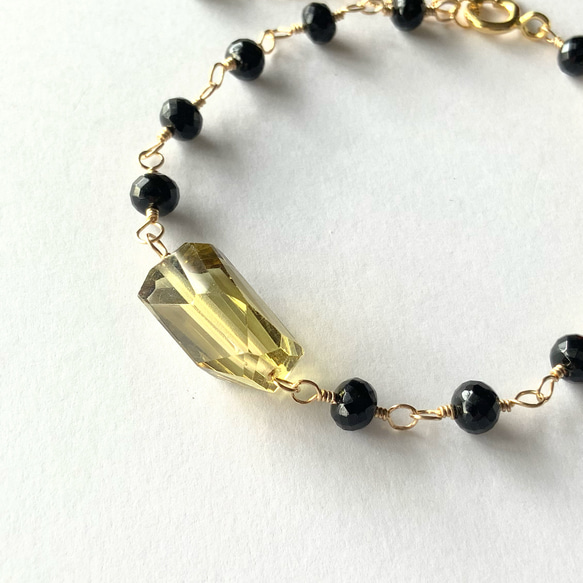 smoky yellow＊レモンクオーツ×オニキス＊14Kgfブレスレット 2枚目の画像