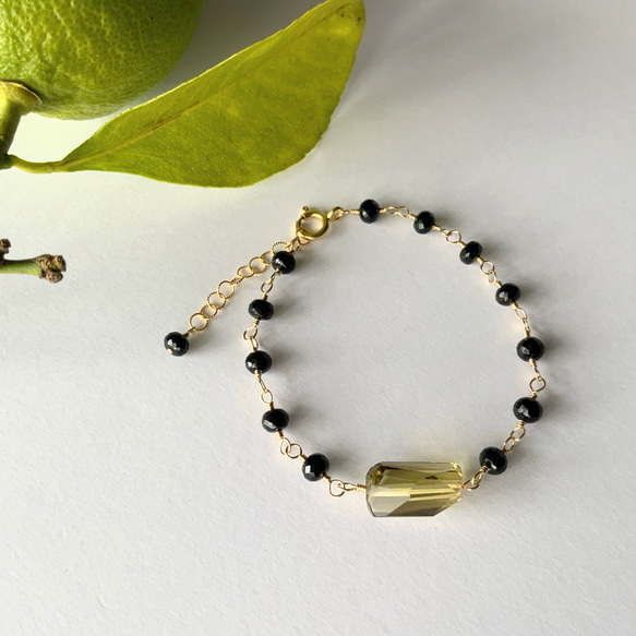 smoky yellow＊レモンクオーツ×オニキス＊14Kgfブレスレット 5枚目の画像