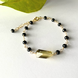 smoky yellow＊レモンクオーツ×オニキス＊14Kgfブレスレット 1枚目の画像