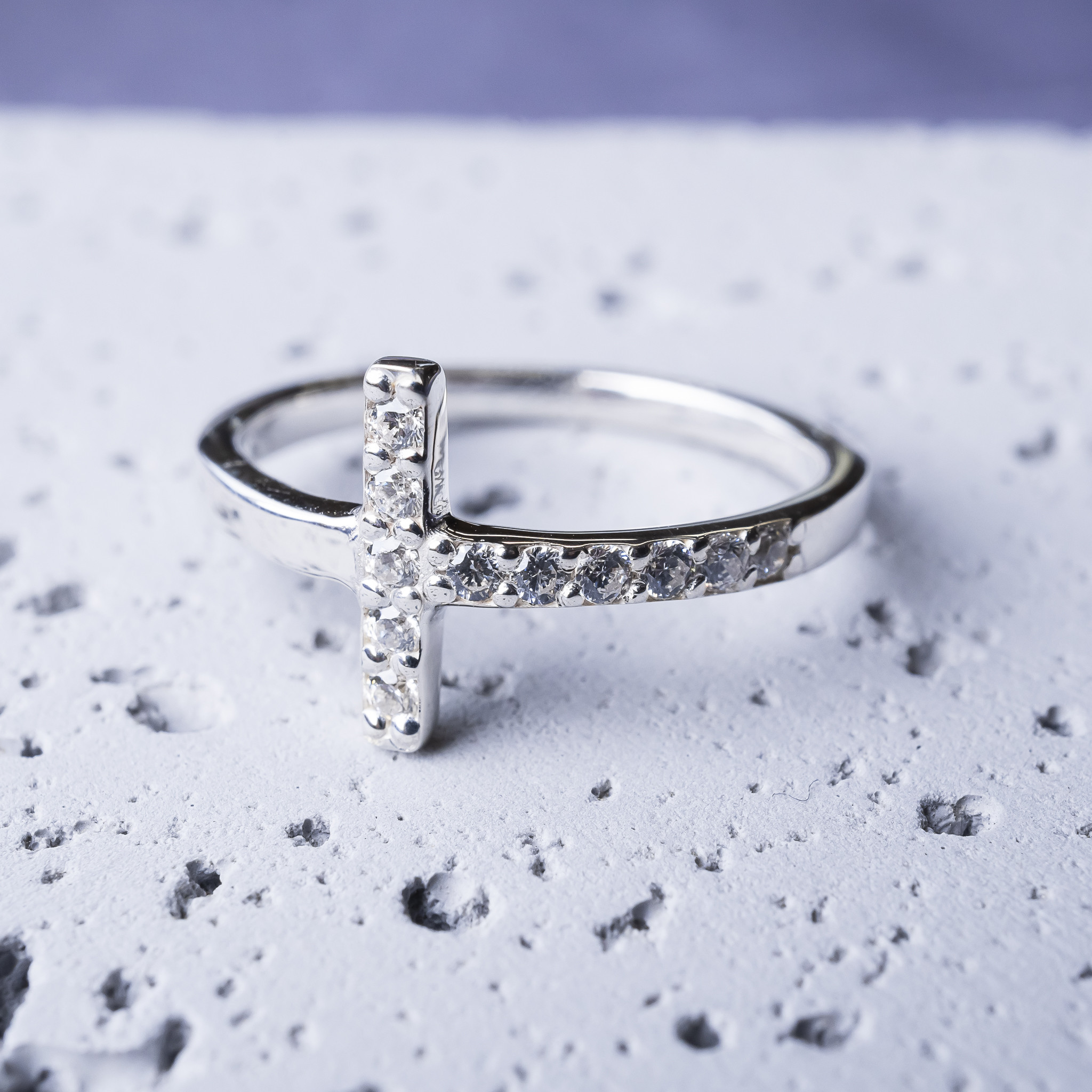 【ジルコニア】CZ　クロス　細身　シルバー925リング　選べるカラー　送料無料　【受注生産】S-045