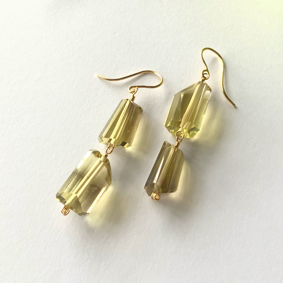 smoky yellow＊レモンクオーツ＊アシンメトリー14Kgfピアス 3枚目の画像