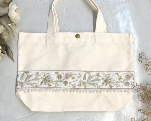 SALE 20％off】インド刺繍リボン トートバッグ ミニトート