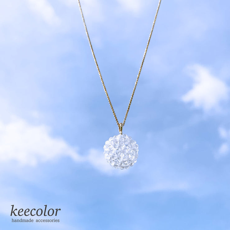 【受注生産】宇宙のエネルギーと繋がる フラーレンネックレス 2mm カット入り水晶 チェーン全長45cm