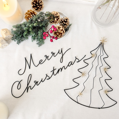 Merry Christmas (大文字タイプ) / クリスマス ワイヤーアート 壁飾り