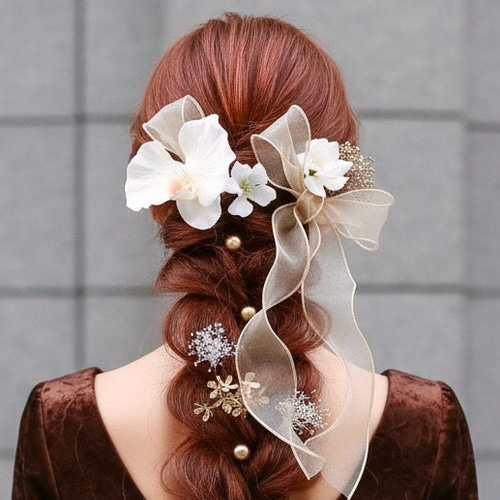 選べるリボン フラワー ヘアアクセサリー ㊱ 髪飾り オーガンジー