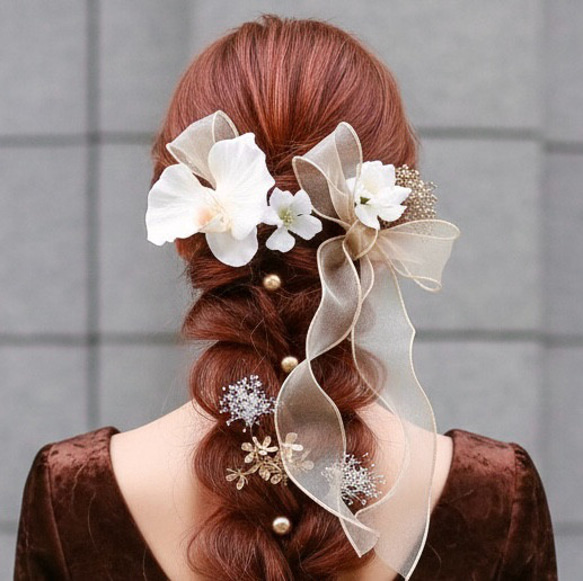 選べるリボン フラワー ヘアアクセサリー ㊱ 髪飾り オーガンジー