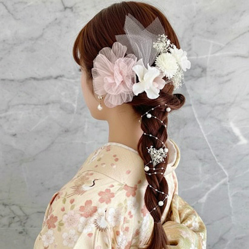 選べるリボン フラワー ヘアアクセサリー ㊱ 髪飾り オーガンジー