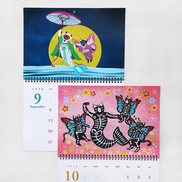 2026魔法の猫カレンダー｜マーメイド猫＆妖精猫｜A3壁掛け・月めくり（ユニコーン特典付） 7枚目の画像